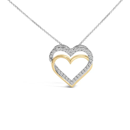 1.00 cttw diamond double heart necklace in 14k gold plated sterling silver bijoux-nyc direct