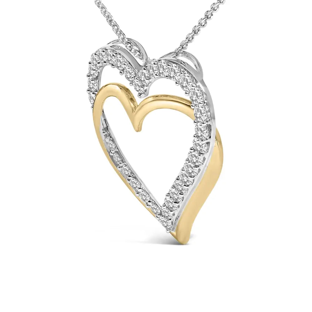 1.00 cttw diamond double heart necklace in 14k gold plated sterling silver bijoux-nyc direct