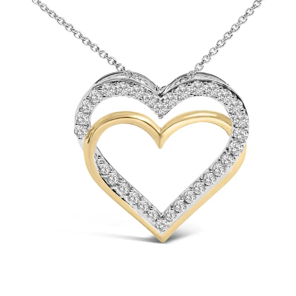 1.00 cttw diamond double heart necklace in 14k gold plated sterling silver bijoux-nyc direct