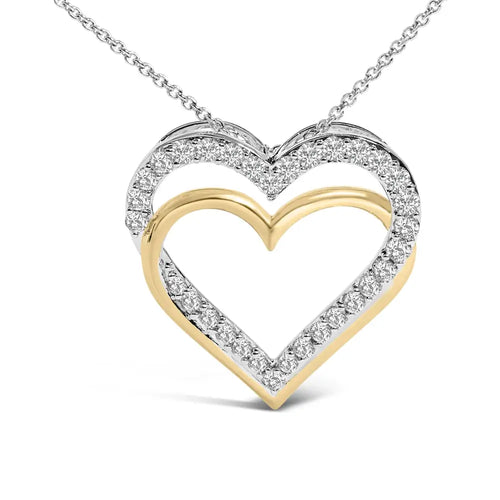 1.00 cttw diamond double heart necklace in 14k gold plated sterling silver bijoux-nyc direct