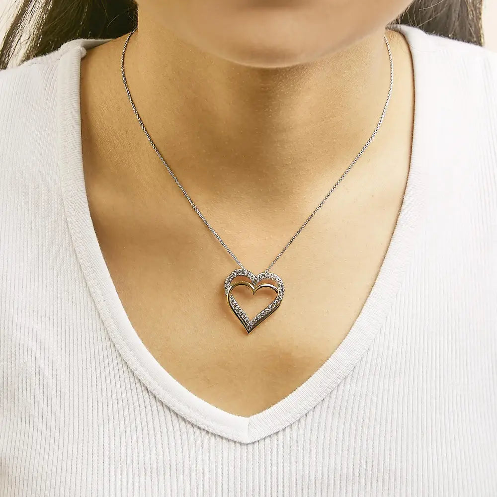 1.00 cttw diamond double heart necklace in 14k gold plated sterling silver bijoux-nyc direct