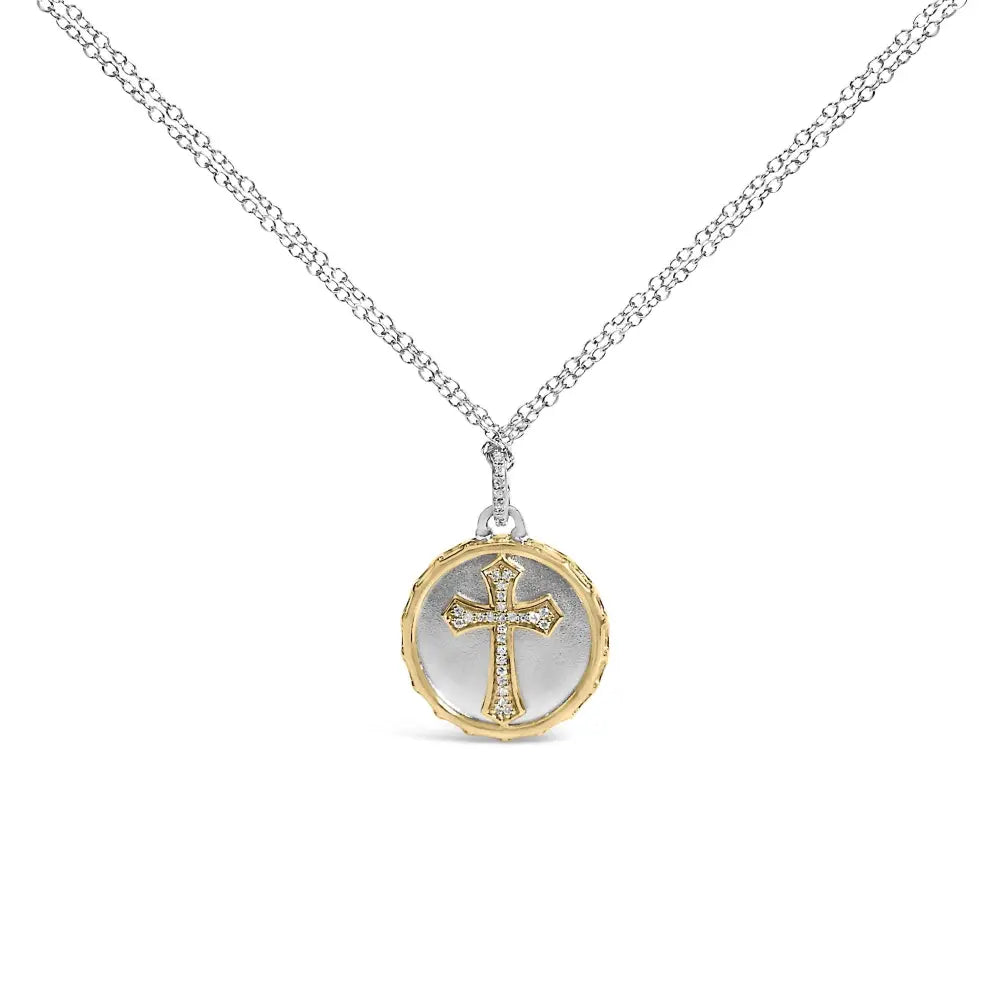Diamond cross medallion pendant in 14k yellow gold plated sterling silver bijoux-nyc direct