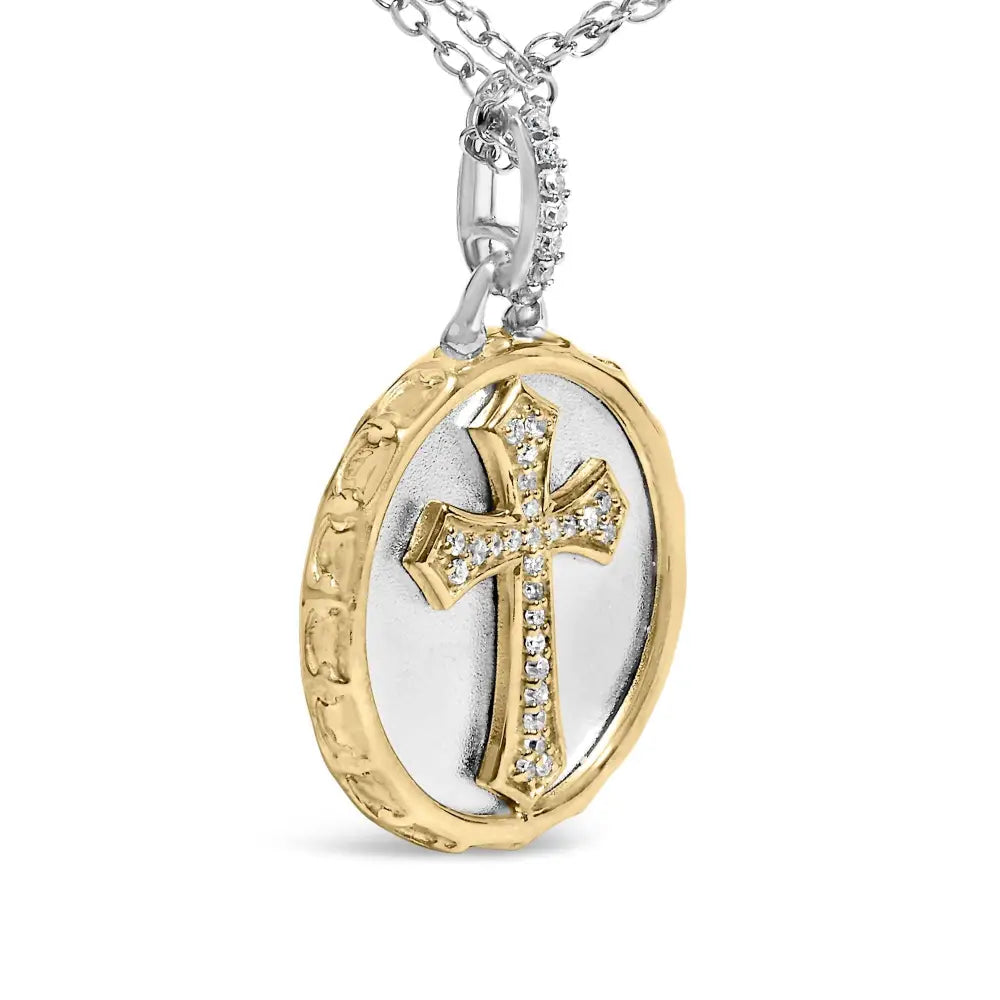 Diamond cross medallion pendant in 14k yellow gold plated sterling silver bijoux-nyc direct