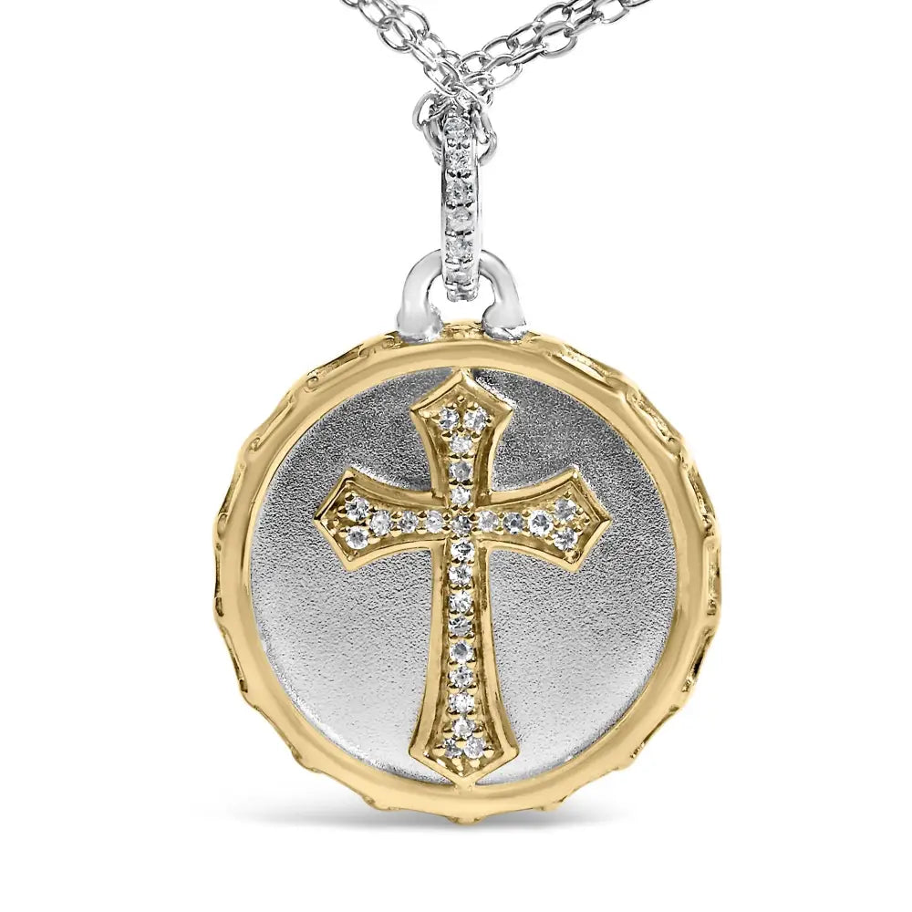 Diamond cross medallion pendant in 14k yellow gold plated sterling silver bijoux-nyc direct