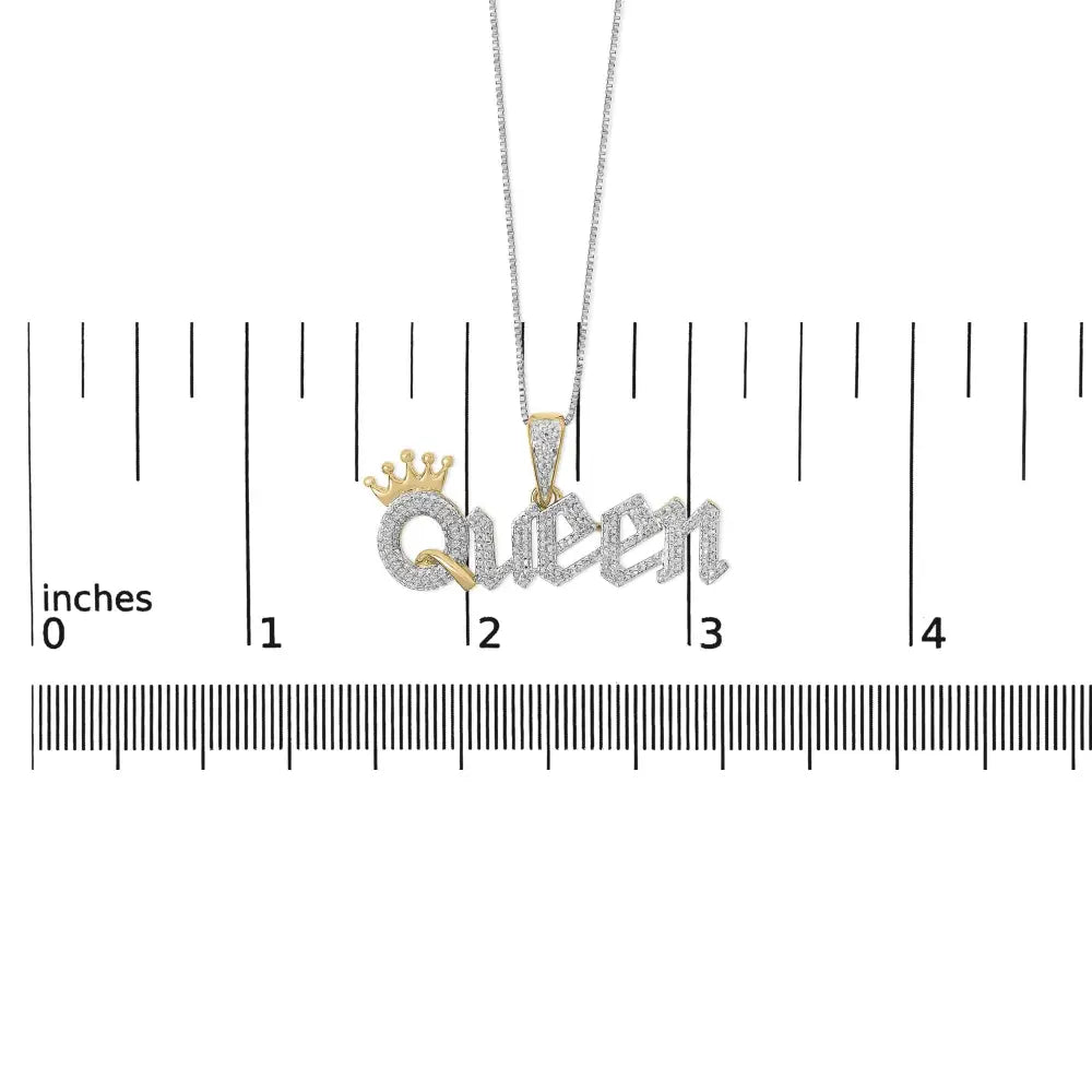 14k gold plated silver 1/10 cttw diamond queen nameplate necklace bijoux-nyc direct