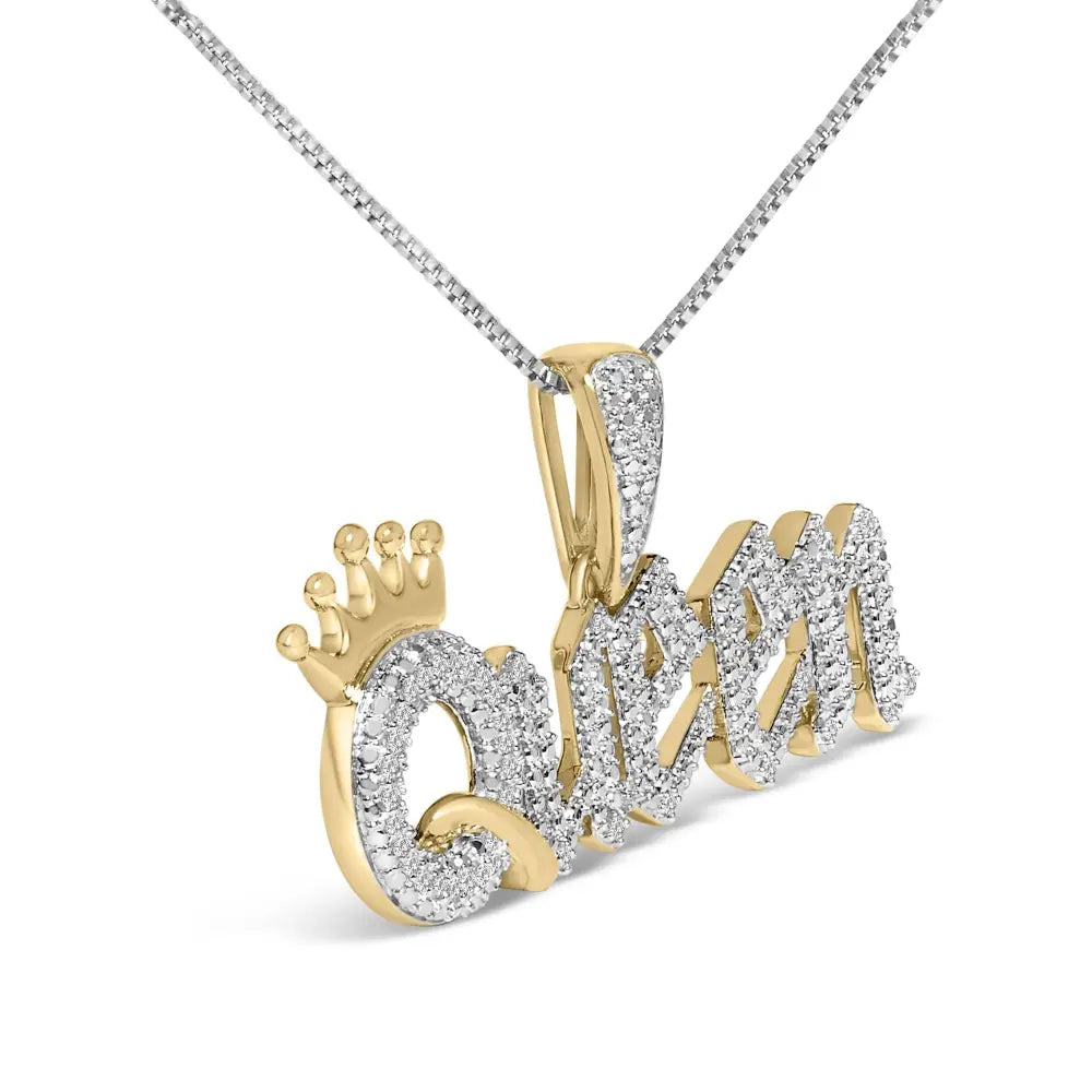 14k gold plated silver 1/10 cttw diamond queen nameplate necklace bijoux-nyc direct