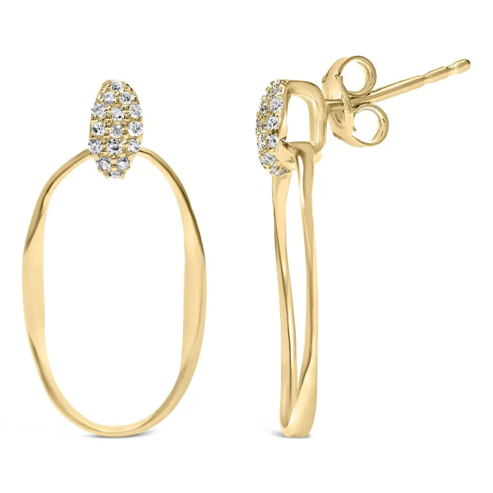 14K Yellow Gold Plated Sterling Silver 1/10 Cttw Diamond Textured Open Oval Dangle Hoop Earrings (H-I Color, I1-I2 Clarity) - Bijoux-NYC Direct