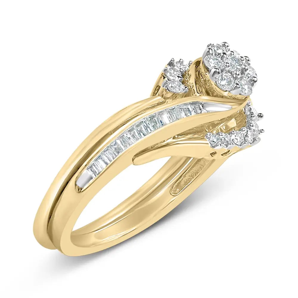 14k yellow gold plated sterling silver 1/2 cttw diamond cluster spiral bridal set bijoux-nyc direct