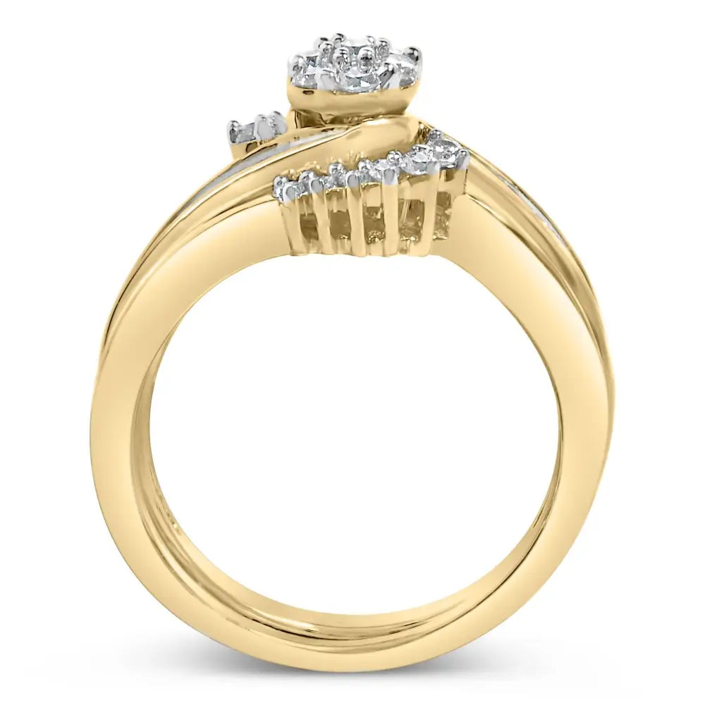 14k yellow gold plated sterling silver 1/2 cttw diamond cluster spiral bridal set bijoux-nyc direct
