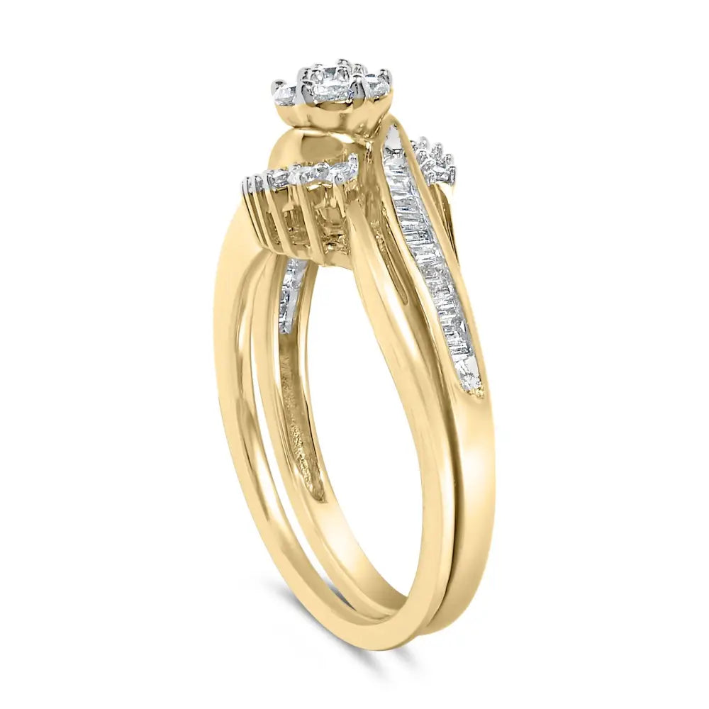 14k yellow gold plated sterling silver 1/2 cttw diamond cluster spiral bridal set bijoux-nyc direct