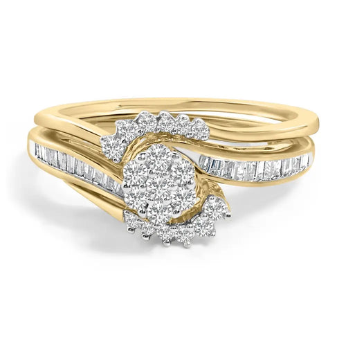 1/2 cttw diamond cluster spiral bridal set in 14k gold plated silver bijoux-nyc direct