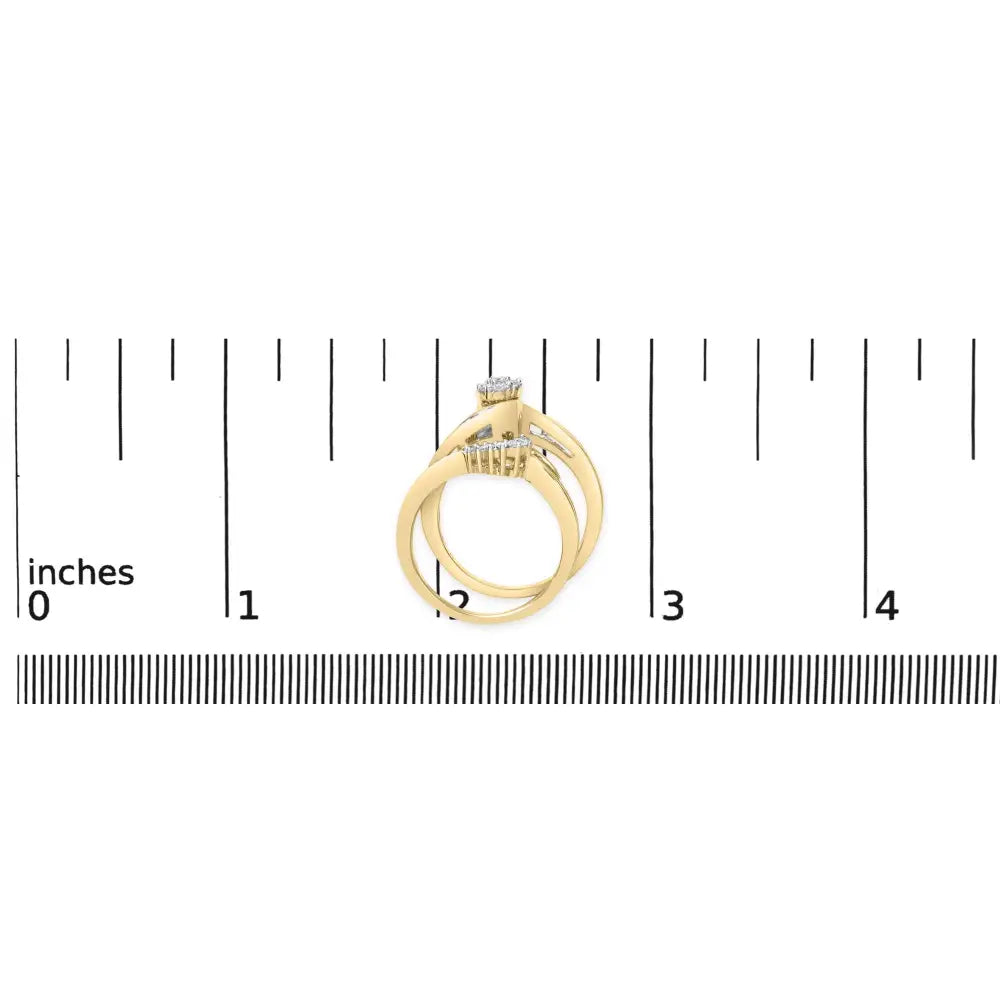 14k yellow gold plated sterling silver 1/2 cttw diamond cluster spiral bridal set bijoux-nyc direct