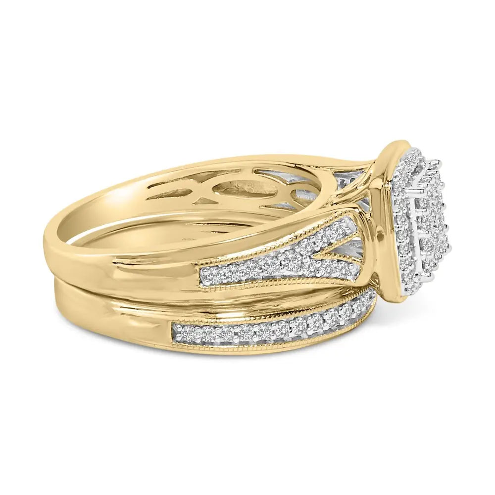 14k yellow gold plated sterling silver 1/2 cttw diamond square cluster bridal set bijoux-nyc direct