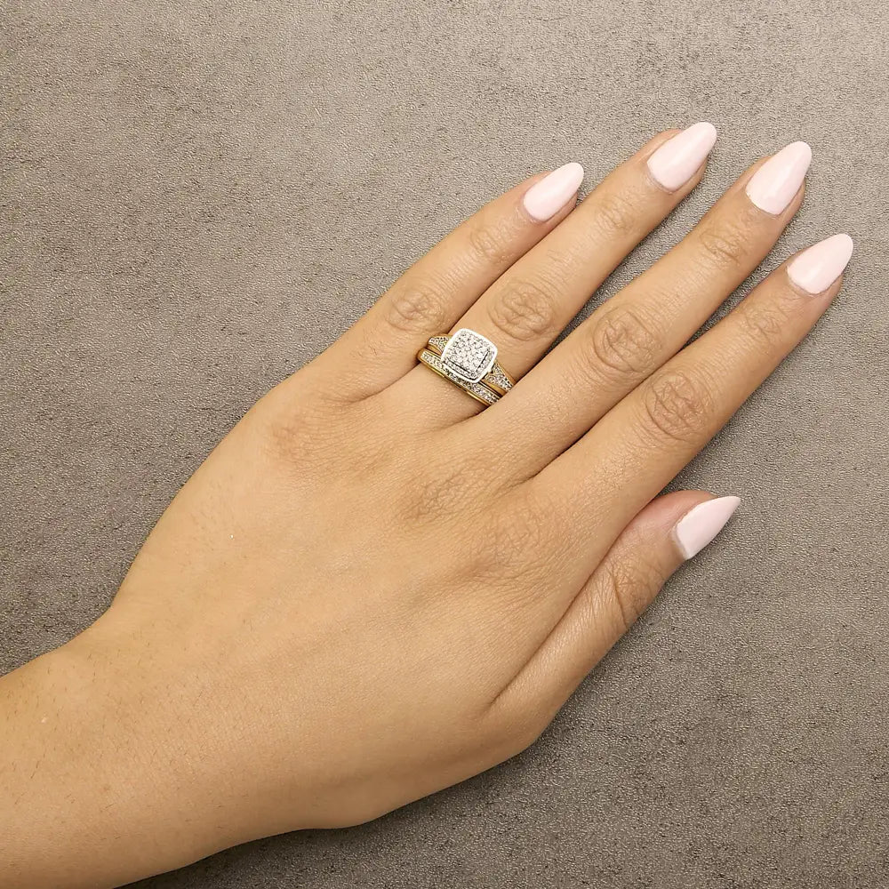 14k yellow gold plated sterling silver 1/2 cttw diamond square cluster bridal set bijoux-nyc direct