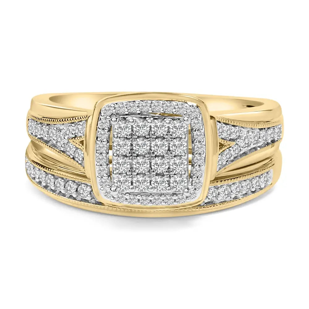 14k yellow gold plated sterling silver 1/2 cttw diamond square cluster bridal set bijoux-nyc direct
