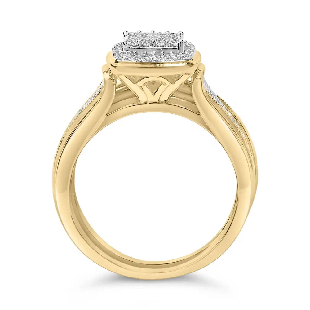 14k yellow gold plated sterling silver 1/2 cttw diamond square cluster bridal set bijoux-nyc direct