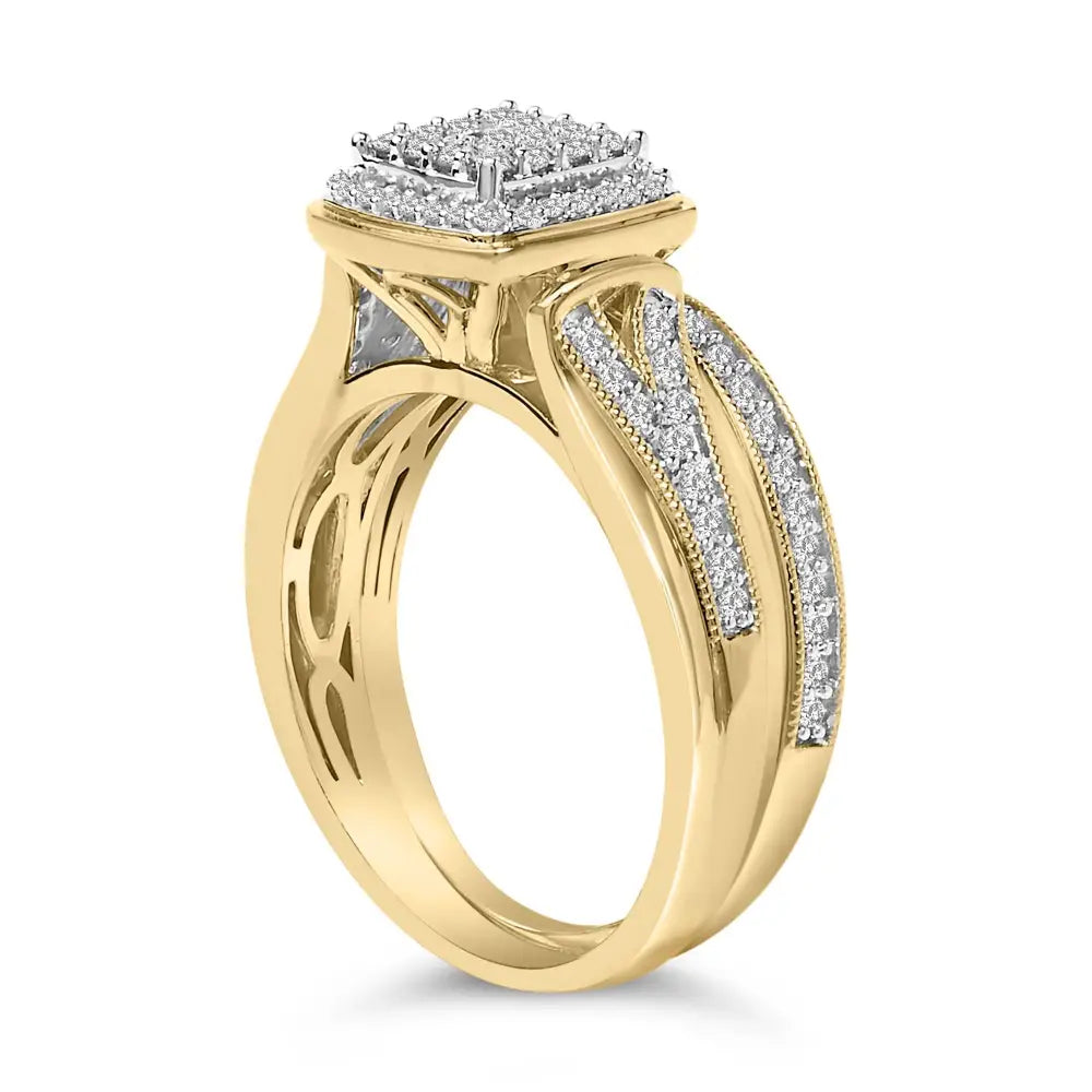 14k yellow gold plated sterling silver 1/2 cttw diamond square cluster bridal set bijoux-nyc direct