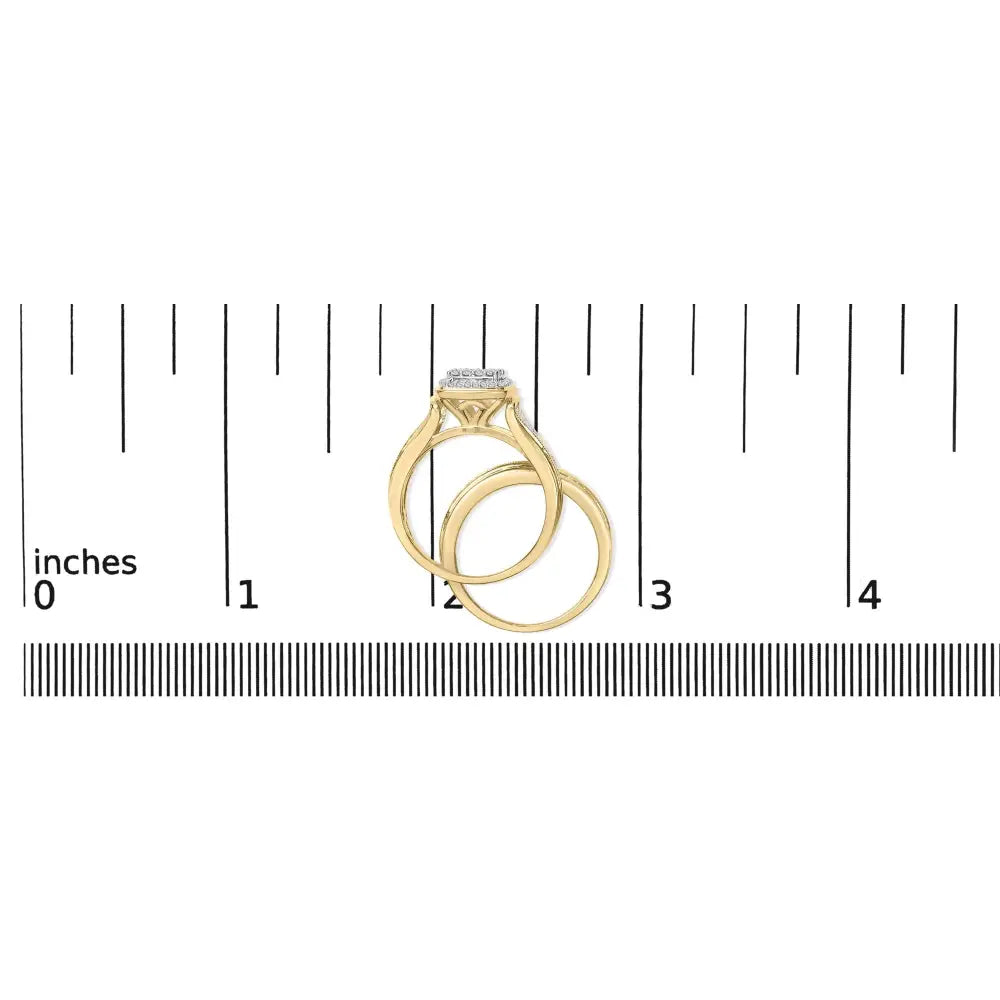14k yellow gold plated sterling silver 1/2 cttw diamond square cluster bridal set bijoux-nyc direct