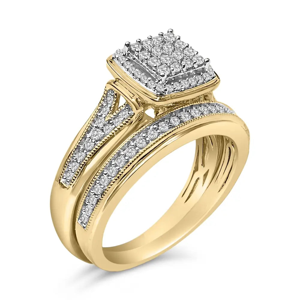14k yellow gold plated sterling silver 1/2 cttw diamond square cluster bridal set bijoux-nyc direct
