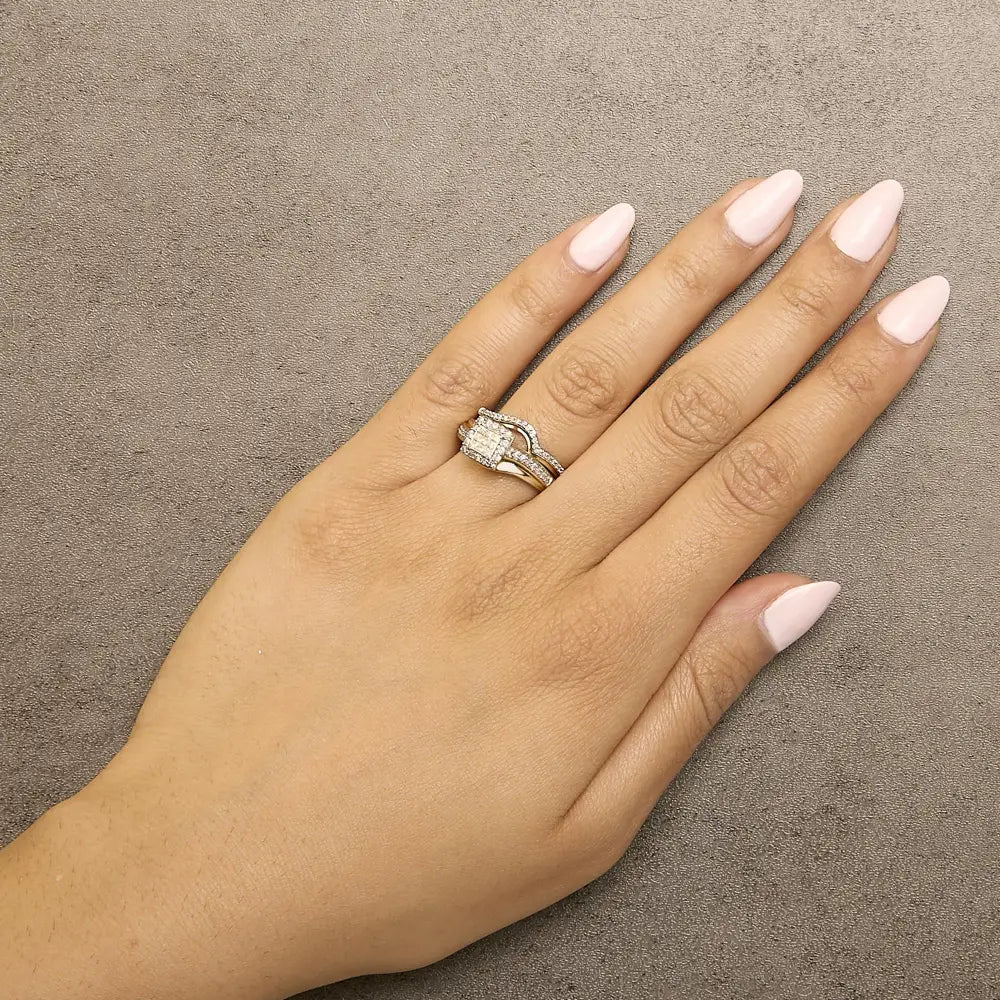 14k yellow gold plated sterling silver 1/2 cttw princess square diamond bridal set bijoux-nyc direct