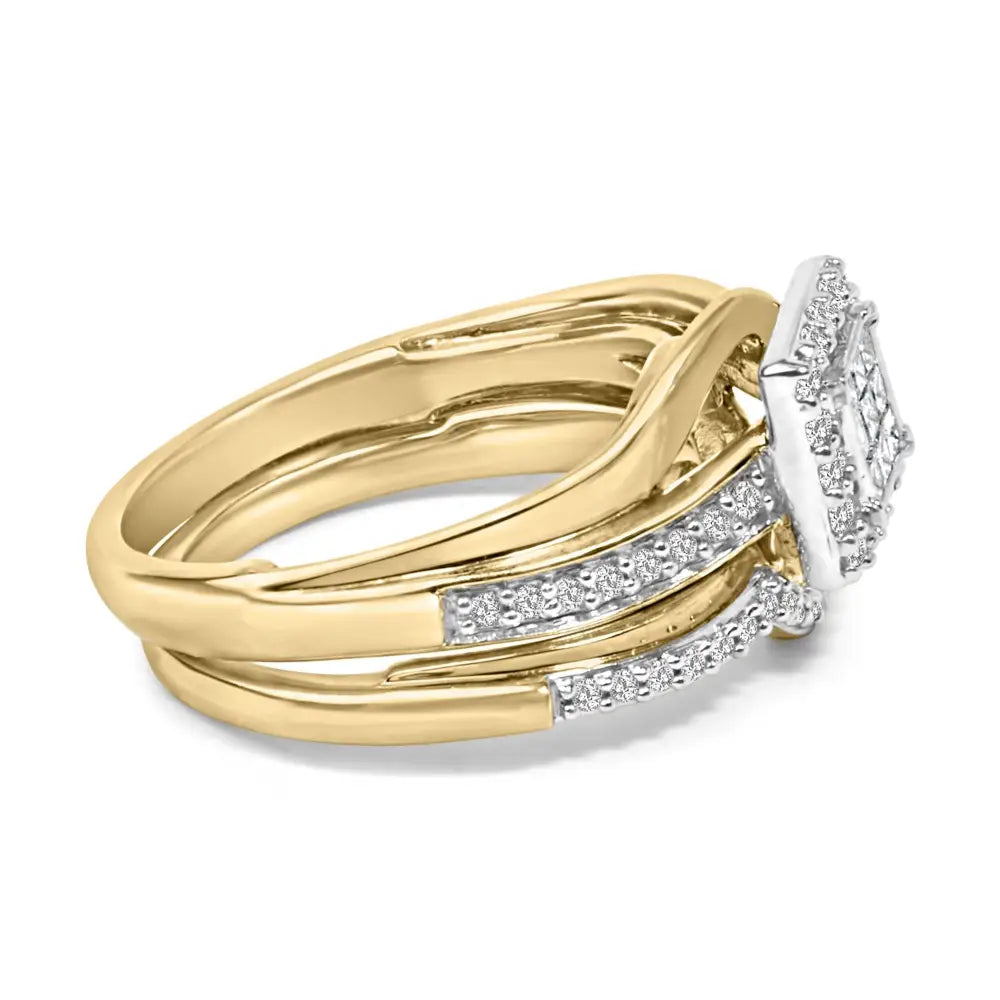 14k yellow gold plated sterling silver 1/2 cttw princess square diamond bridal set bijoux-nyc direct