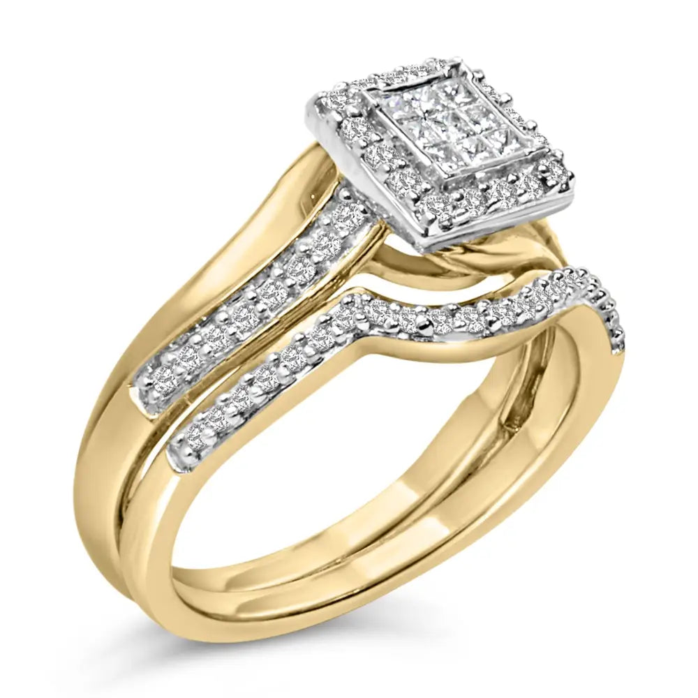 14k yellow gold plated sterling silver 1/2 cttw princess square diamond bridal set bijoux-nyc direct