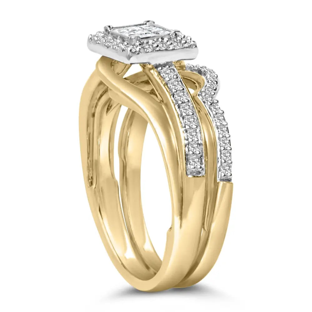 14k yellow gold plated sterling silver 1/2 cttw princess square diamond bridal set bijoux-nyc direct