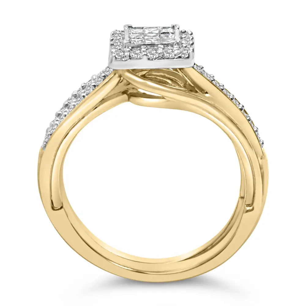 14k yellow gold plated sterling silver 1/2 cttw princess square diamond bridal set bijoux-nyc direct