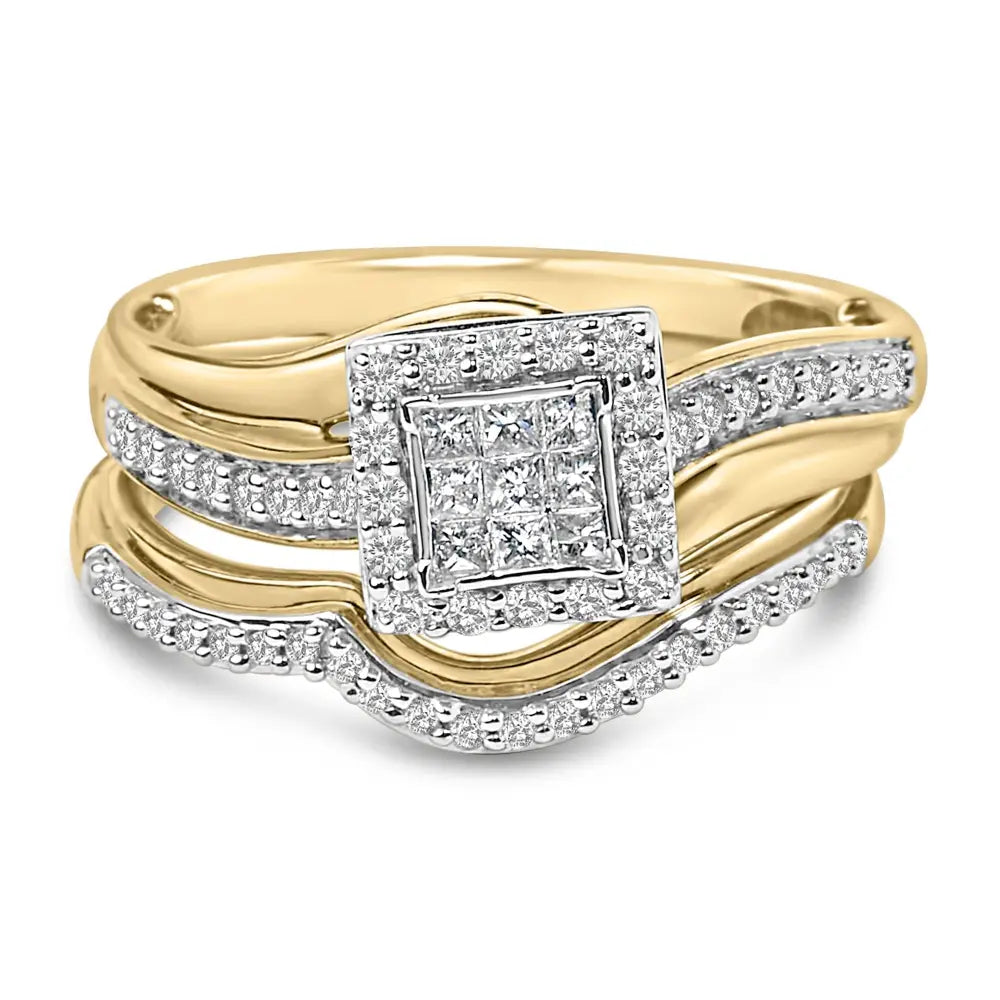 14k yellow gold plated sterling silver 1/2 cttw princess square diamond bridal set bijoux-nyc direct