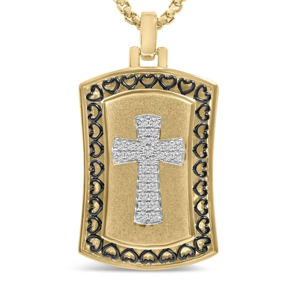 Diamond cross dog tag pendant in 14k gold plated sterling silver bijoux-nyc direct