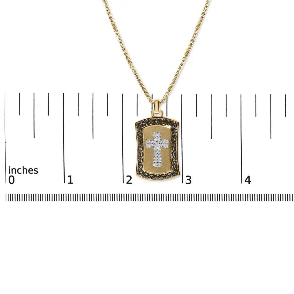 Diamond cross dog tag pendant in 14k gold plated sterling silver bijoux-nyc direct