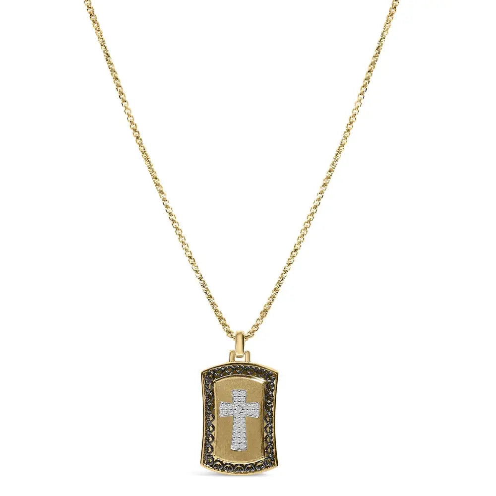 Diamond cross dog tag pendant in 14k gold plated sterling silver bijoux-nyc direct