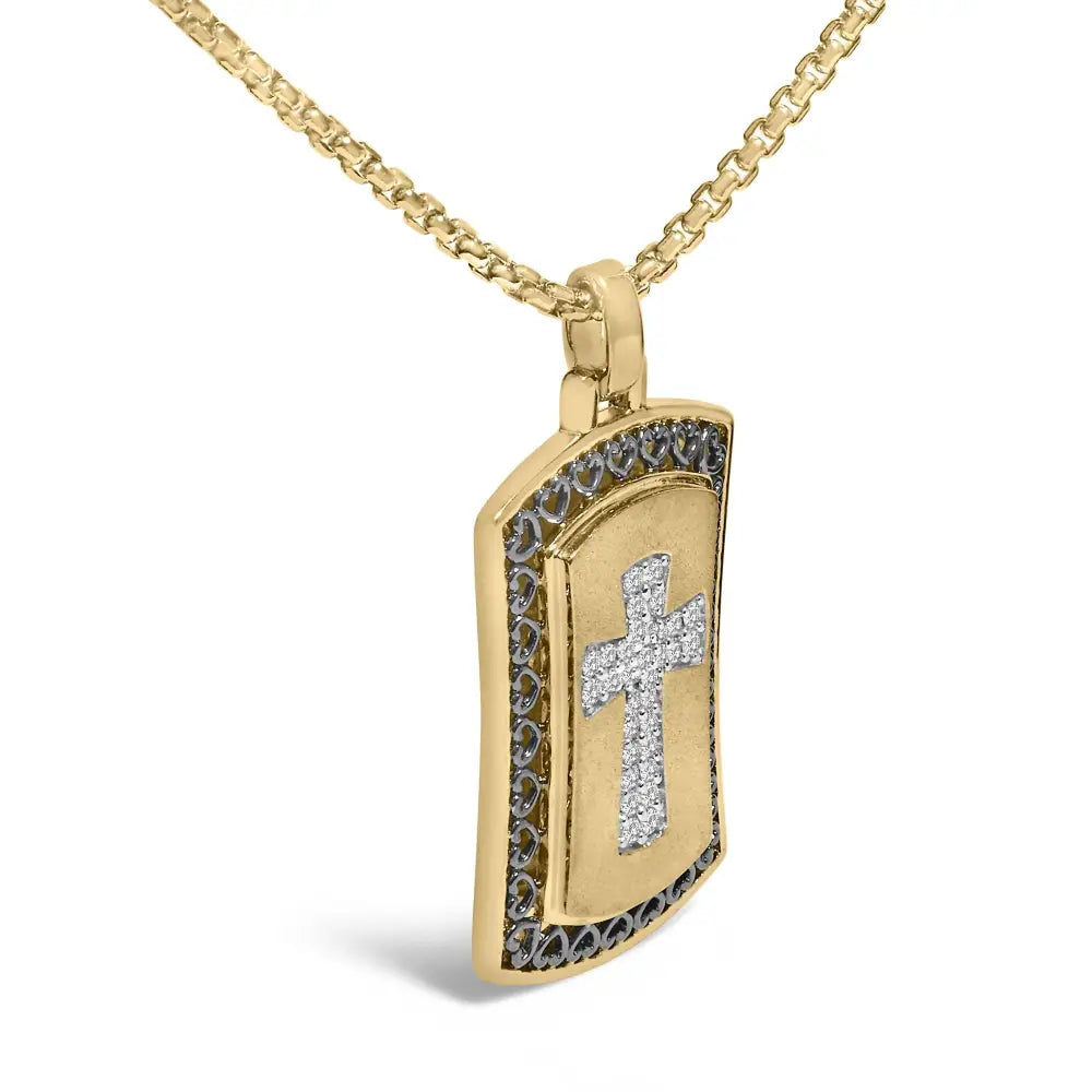 Diamond cross dog tag pendant in 14k gold plated sterling silver bijoux-nyc direct