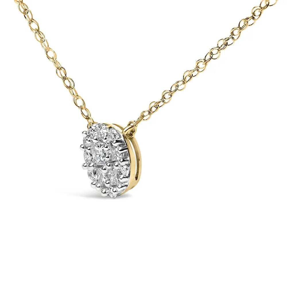 Diamond cluster pendant necklace 14k gold plated silver 3/8 cttw bijoux-nyc direct