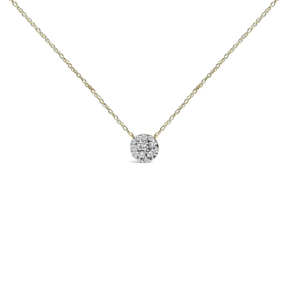 Diamond cluster pendant necklace 14k gold plated silver 3/8 cttw bijoux-nyc direct