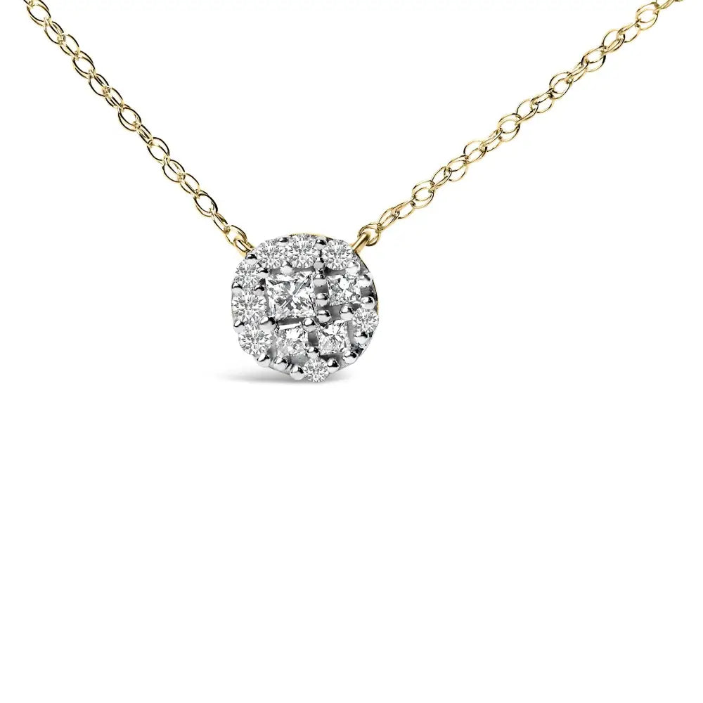 Diamond cluster pendant necklace 14k gold plated silver 3/8 cttw bijoux-nyc direct
