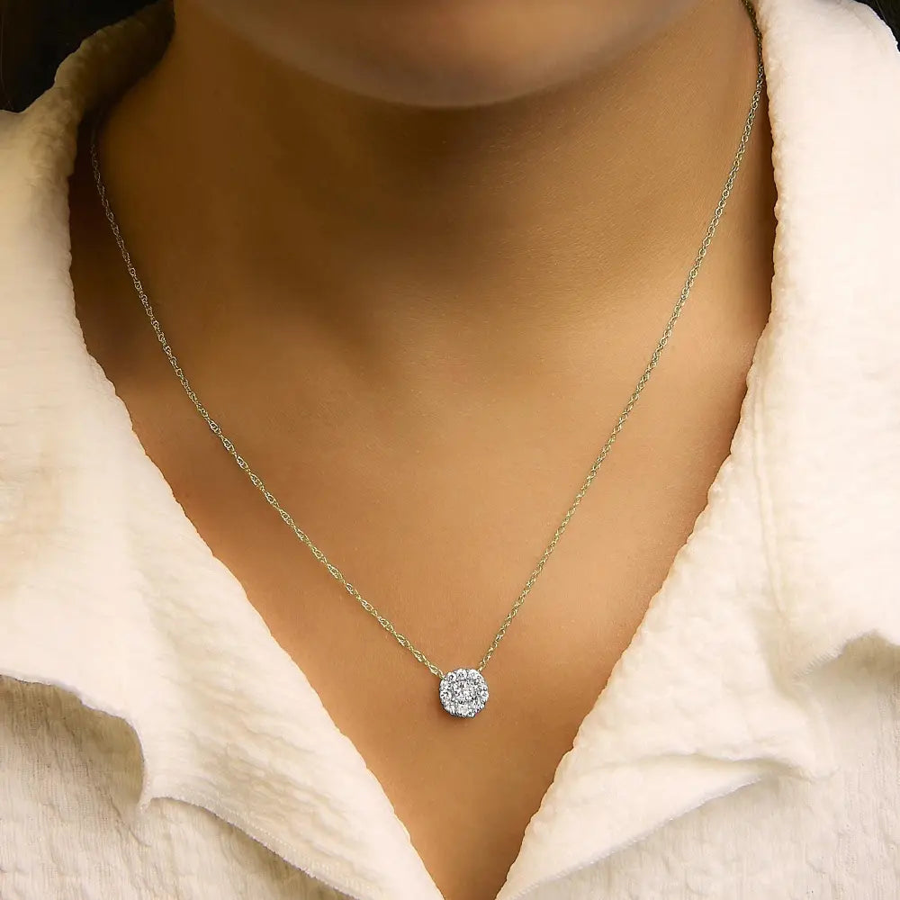 Diamond cluster pendant necklace 14k gold plated silver 3/8 cttw bijoux-nyc direct