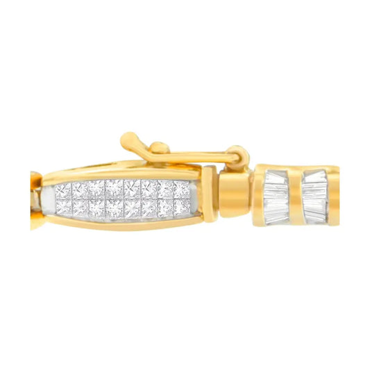 14K Yellow Gold Princess and Baguette Cut Diamond Beaded Bracelet (3.00 cttw, H-I Color, SI1-SI2 Clarity) - Bijoux-NYC Direct