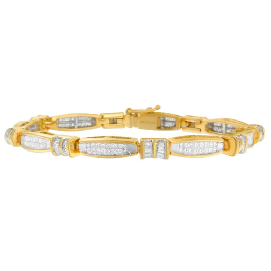 14K Yellow Gold Princess and Baguette Cut Diamond Beaded Bracelet (3.00 cttw, H-I Color, SI1-SI2 Clarity) - Bijoux-NYC Direct