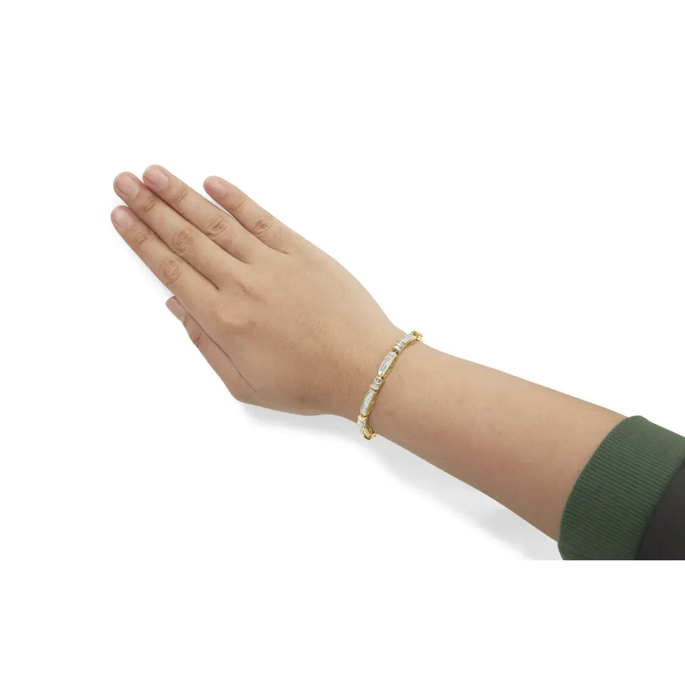 14K Yellow Gold Princess and Baguette Cut Diamond Beaded Bracelet (3.00 cttw, H-I Color, SI1-SI2 Clarity) - Bijoux-NYC Direct