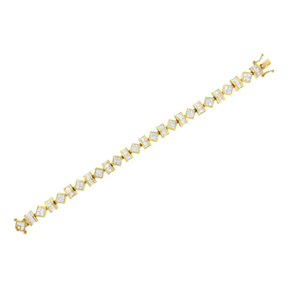 14k yellow gold princess and baguette diamond link bracelet 7.50cttw bijoux-nyc direct