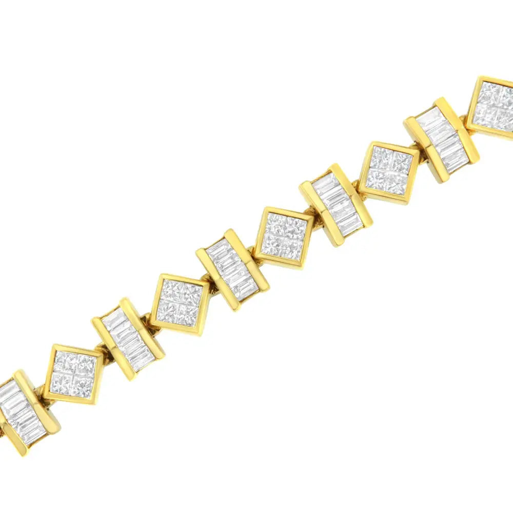 14k yellow gold princess and baguette diamond link bracelet 7.50cttw bijoux-nyc direct
