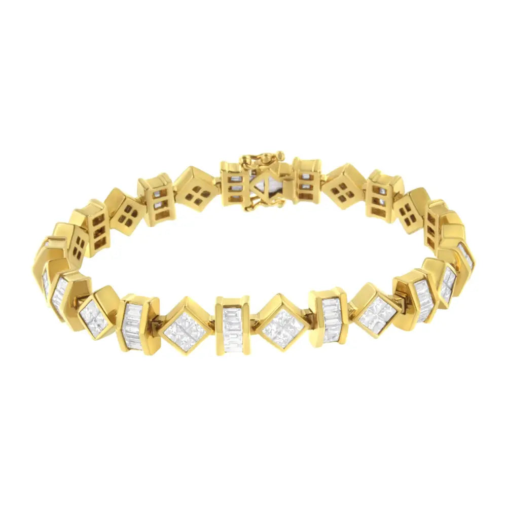 14k yellow gold princess and baguette diamond link bracelet 7.50cttw bijoux-nyc direct