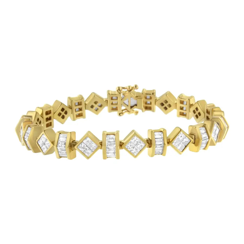 14k yellow gold princess and baguette diamond link bracelet 7.50cttw bijoux-nyc direct