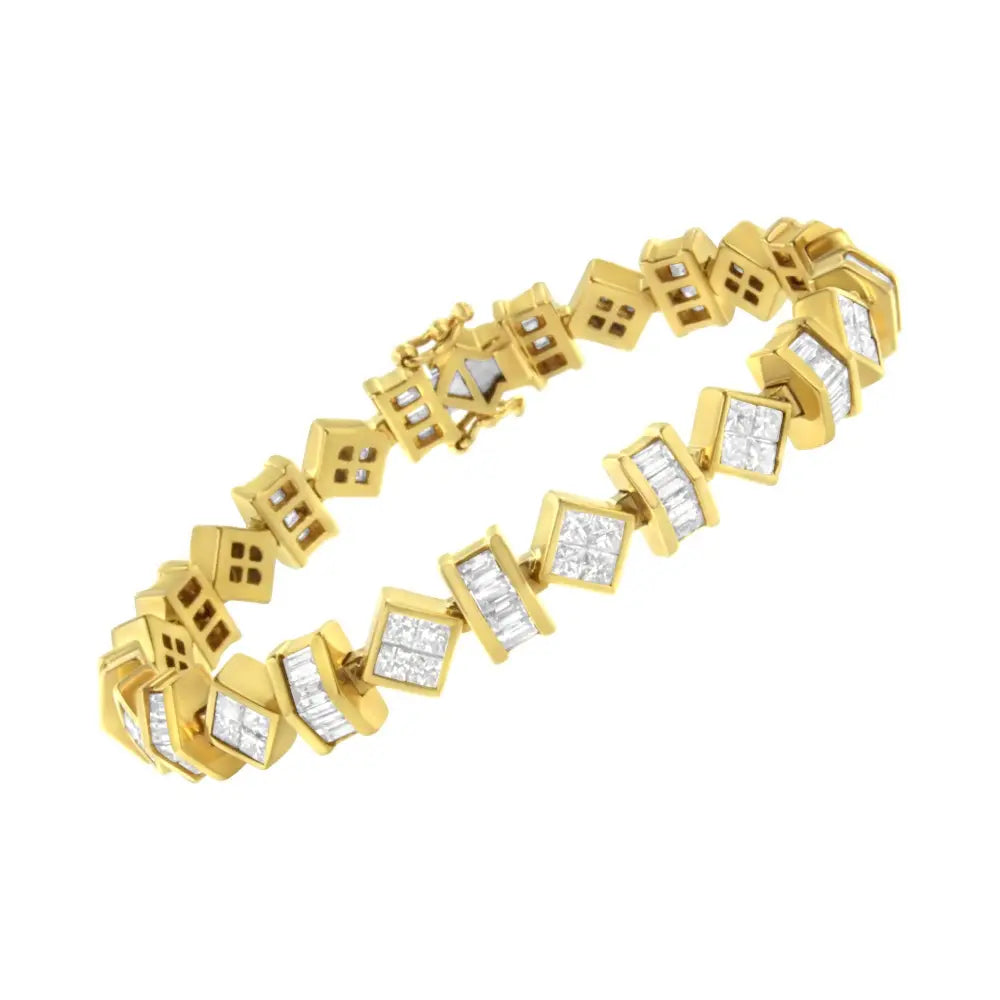 14k yellow gold princess and baguette diamond link bracelet 7.50cttw bijoux-nyc direct