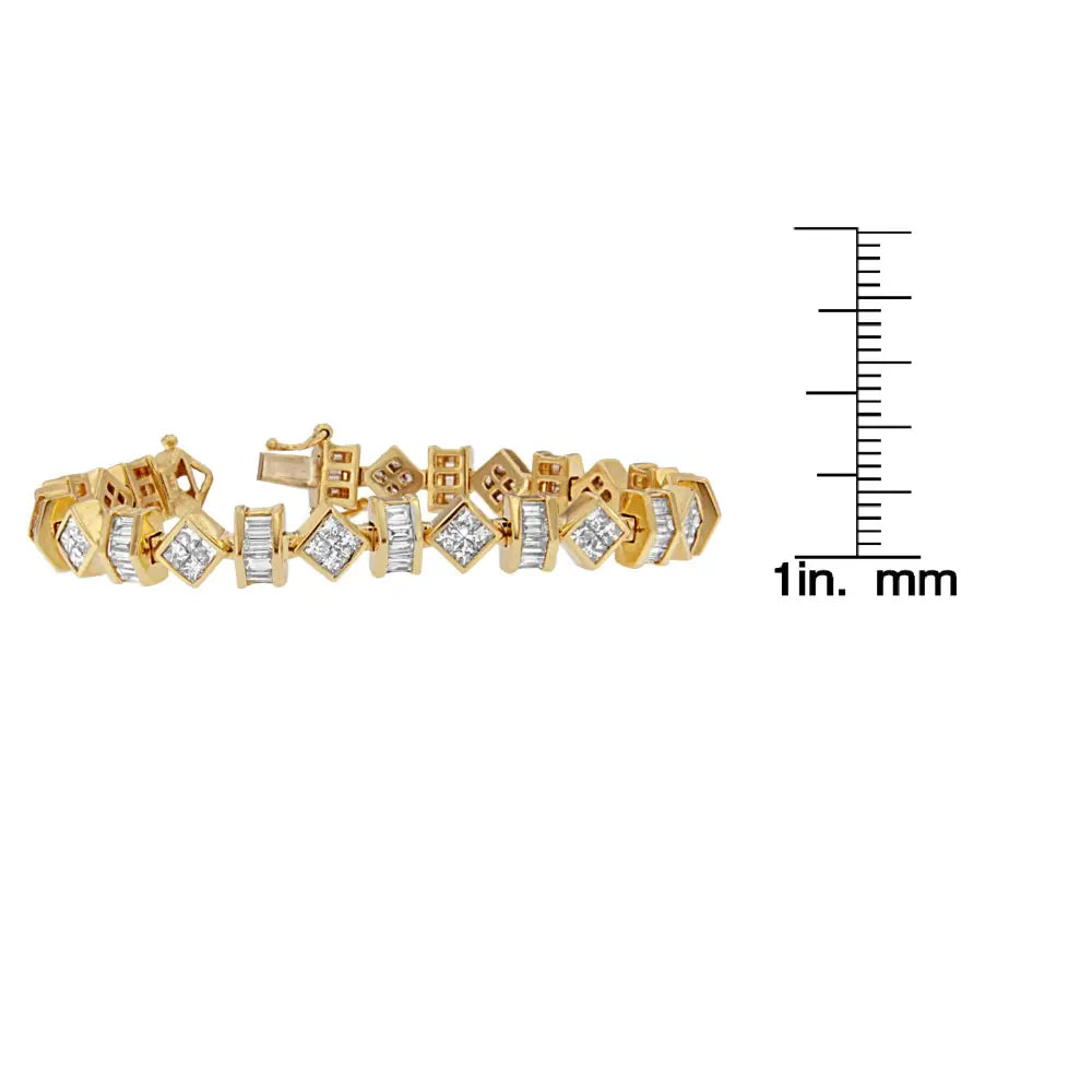14k yellow gold princess and baguette diamond link bracelet 7.50cttw bijoux-nyc direct