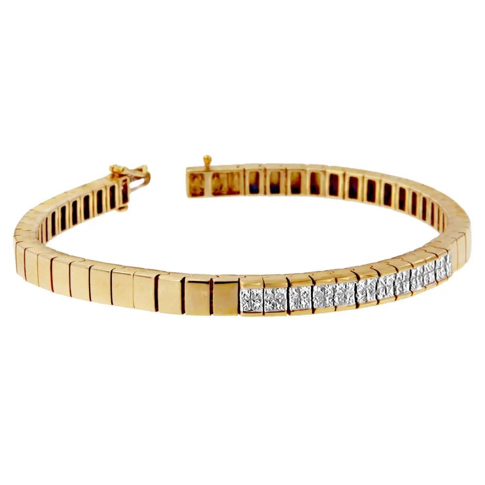 14k yellow gold princess cut diamond banded bracelet 1.00 cttw bijoux-nyc direct