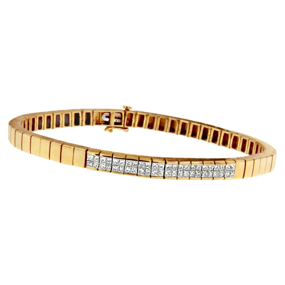 14k yellow gold princess cut diamond banded bracelet 1.00 cttw bijoux-nyc direct