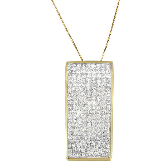 14K Yellow Gold Princess Cut Diamond Block Pendant Necklace (2 5/8 cttw, H-I Color, SI2-I1 Clarity) - Bijoux-NYC Direct