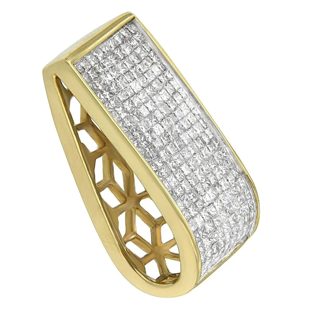 14K Yellow Gold Princess Cut Diamond Block Pendant Necklace (2 5/8 cttw, H-I Color, SI2-I1 Clarity) - Bijoux-NYC Direct